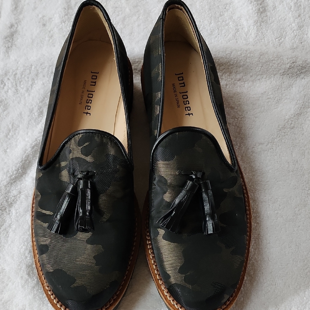 Jon Josef Women's Camouflage Tassel Loafers in Olive Green